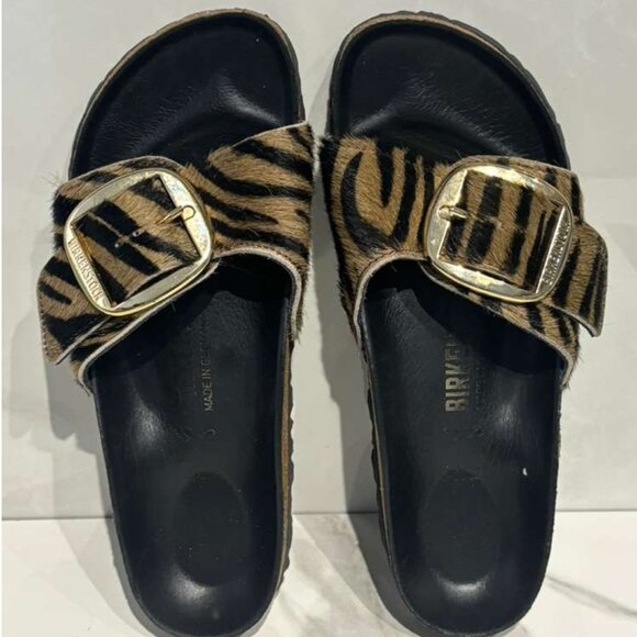 Birkenstock Women Big Buckle Zebra Cowhide Sandals Black Size 37 - Picture 2 of 8